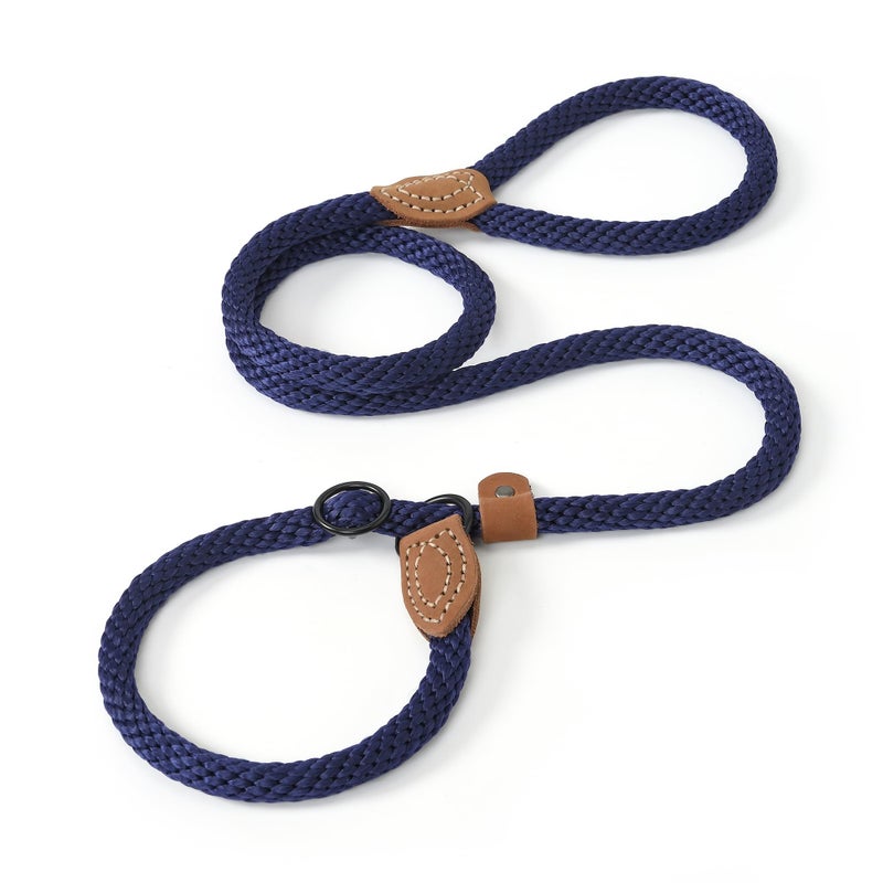 Mile High Life Slip Leads for Dogs | Heavy Duty Dog Training Leash | 4 Feet No Pull Slip Leashes w Leather Tip | Navy Rope Lead for Dogs Outside - Image 1